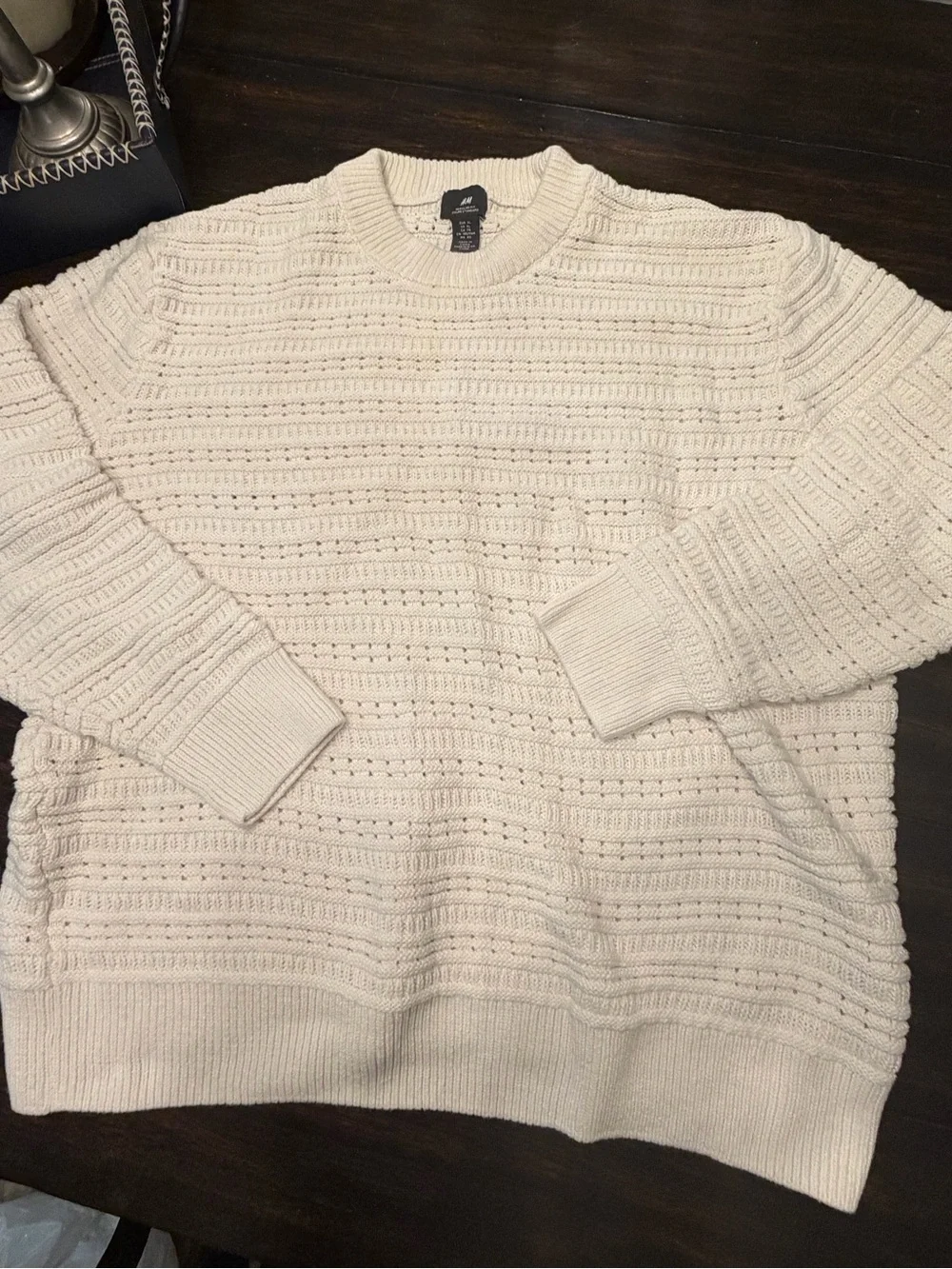 H&M Men's Cream Textured Crewneck Sweater men’s size XL